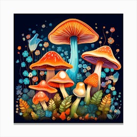 Colorful Mushrooms In The Forest 1 Canvas Print