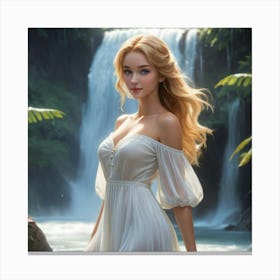 Mermaid Princess under watterfall Canvas Print