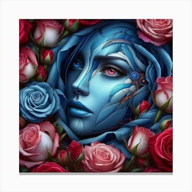 Blue Face With Roses Canvas Print