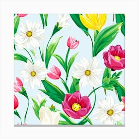 Cartoon Style Digital Painting Of An Isolated Spring Bouquet Featuring Blooming Tulips Roses And D (1) 2 Canvas Print