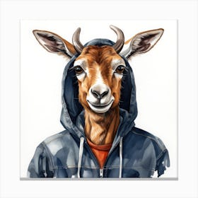 Watercolour Cartoon Pronghorn In A Hoodie 1 Canvas Print