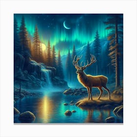 Deer In The Forest At Night Canvas Print