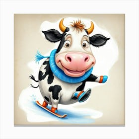 Cow On Skis Canvas Print