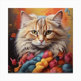 Cat With Flowers 1 Canvas Print