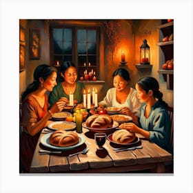 Thanksgiving Dinner with children Canvas Print