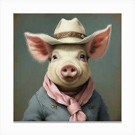 Marjorie The Cowgirl Pig Animal Art Print 3 Canvas Print