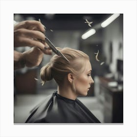 Portrait Of A Woman Having Her Hair Cut Canvas Print