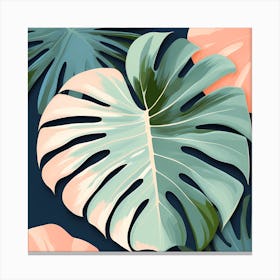 Tropical Leaves On Blue Background, Contemporary art, 1269 Canvas Print