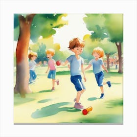 Children Playing In The Park Canvas Print