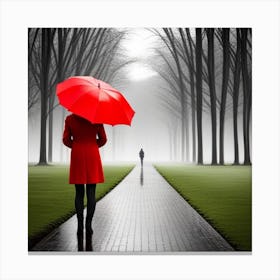 Woman With Red Umbrella Canvas Print