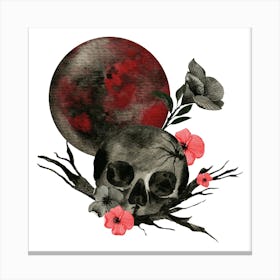 Blood moon and skull with flowers Canvas Print