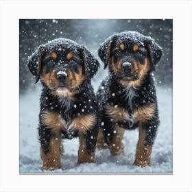Two Puppies In The Snow Canvas Print