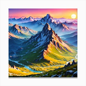 Mountain Landscape Painting, Illustrate A Close Up Of A Blooming Flower With Intricate Canvas Print