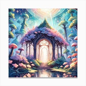 A Fantasy Forest With Twinkling Stars In Pastel Tone Square Composition 179 Canvas Print