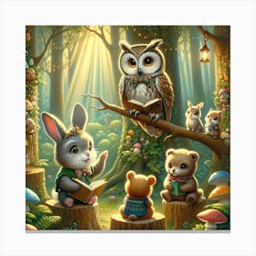 Owl's Class In The Forest AI Canvas Print