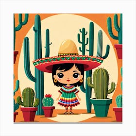 Mexican Girl With Cactus 4 Canvas Print