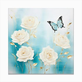 White Roses With Butterfly Canvas Print