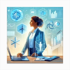 Businesswoman Working On Laptop Canvas Print