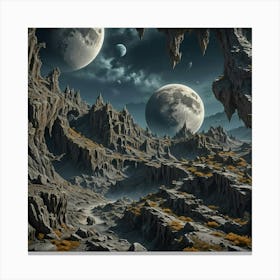 Rocky Landscape With Moons Canvas Print