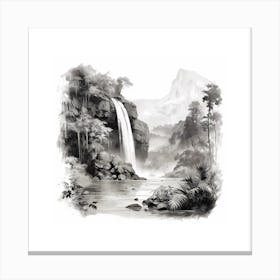 Secluded Waterfall Sketch Canvas Print