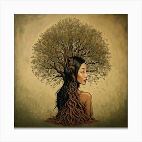 Firefly Fantasy, Woman, Tree, Elements, Green, Brown, Painting, Surreal, Speakeasy, Vibe, Realistic, (10) Canvas Print