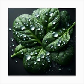 Water Drops On Spinach Leaves Canvas Print