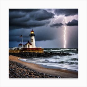 Lightning Over The Lighthouse Canvas Print