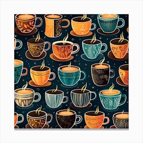 Seamless Pattern With Coffee Cups Canvas Print