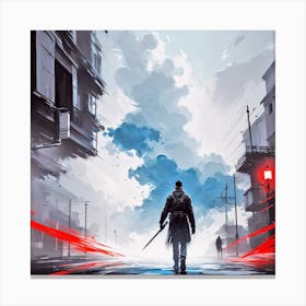 Man Walking Down A Street Canvas Print