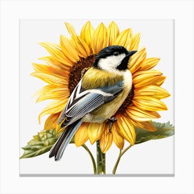 Bird On Sunflower Canvas Print