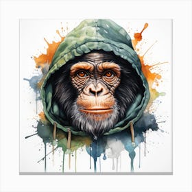 Watercolour Cartoon Chimpanzee In A Hoodie 1 Canvas Print