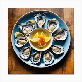 Oysters On A Plate Orange Square(2) Canvas Print