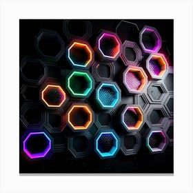 Hexagonal shapes with neon lights, futuristic, cyberpunk, background 6 Canvas Print