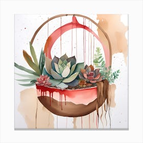 Succulents In A Pot Minimalistic Watercolor Splash Canvas Print