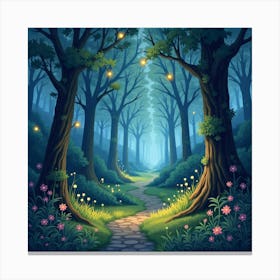 Enchanted Watercolor Forest With Glowing Fireflies 1 Canvas Print