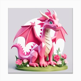 Cute Low Poly Pink Dragon Painting (1) Canvas Print