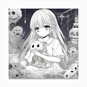 Anime Girl Holding A Teddy Bear 1 Canvas Print