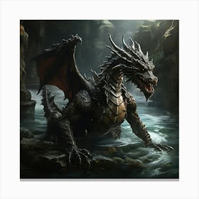 Dragon In The Water Art Painting 2 Canvas Print