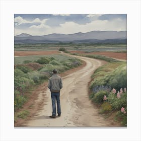 Man Walking Down A Dirt Road Canvas Print