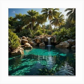 Waterfall In A Tropical Garden 1 Canvas Print