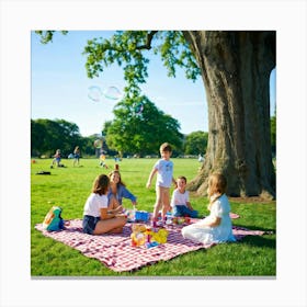 Family Enjoys A Leisurely Day In The Park Picnic Setup On A Checkered Blanket Laughter Playing Fr (2) Lienzo