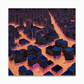 2d Illustration Of A Cityscape At Night Buildings Made Of Octagonal Fractal Patternneon Vibrant 617311733 Canvas Print