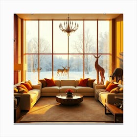 Living Room With Deer 8 Canvas Print