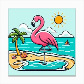 Pink Flamingo On The Beach 1 Canvas Print