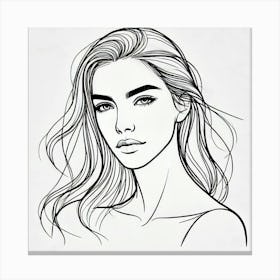 woman portrait drawing line art 8 Canvas Print