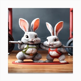 Rabbits Lifting Weights Canvas Print