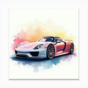 Porsche 918 Spyder, Vivid Watercolor Hues, No Logo Or Signature 1 Canvas Print