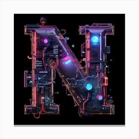 Letter N made of glowing circuits Canvas Print