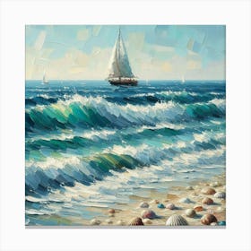 Sailboat On The Sea, Acrylic Painting Style 7 Canvas Print