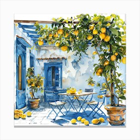 Mediterranean Courtyard With Lemons Canvas Print